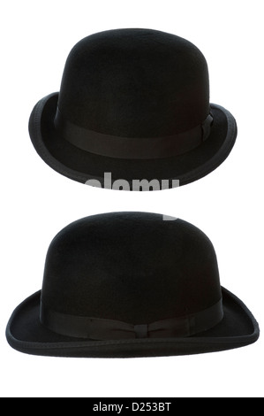 Melone oder Derby Hut Vorder- und Seitenansicht Ansicht isoliert auf weißem Hintergrund Stockfoto