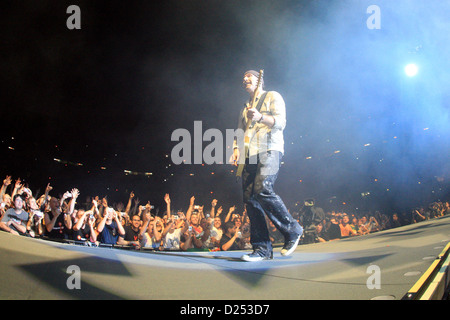 Barcelona, Spanien, Gitarrist The Edge der irischen Rockband U2 Stockfoto