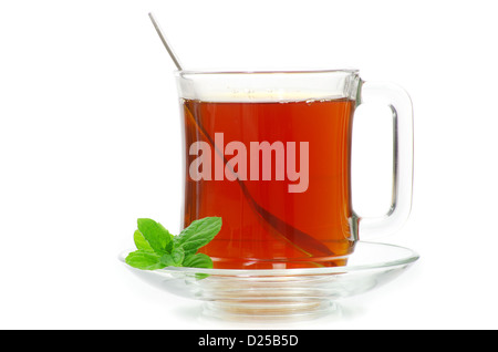 Tee in Tasse mit Blatt Minze Stockfoto