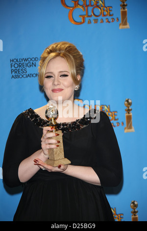 Sängerin Adele Posen im Presseraum Foto von der 70. Annual Golden Globe Awards von der Hollywood Foreign Press Association, HFPA, im Hotel Beverly Hilton in Beverly Hills, USA, am 13. Januar 2013 vorgestellt. Foto: Hubert Boesl Stockfoto