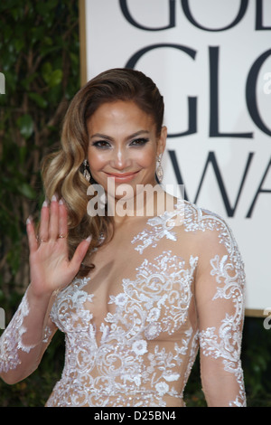 Schauspielerin / Sängerin Jennifer Lopez kommt in der 70. Annual Golden Globe Awards von der Hollywood Foreign Press Association, HFPA, im Hotel Beverly Hilton in Beverly Hills, USA, am 13. Januar 2013 vorgestellt. Foto: Hubert Boesl Stockfoto