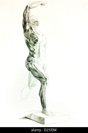 Original Bleistift oder Zeichnung Kohle und handgezeichneten malen oder Skizze eines Mannes mit muskulösen Körper arbeiten. Freie Komposition Stockfoto
