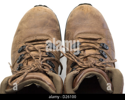 Ein paar braune Stiefel isolierten auf weißen Hintergrund Stockfoto