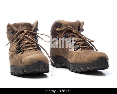 Ein paar braune Stiefel isolierten auf weißen Hintergrund Stockfoto