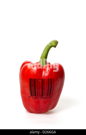 rote Paprika mit barcode Stockfoto