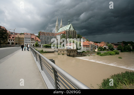 Görlitz, Deutschland, mit Blick auf die Altstadt von Goerlitzer Altstadtbruecke Stockfoto