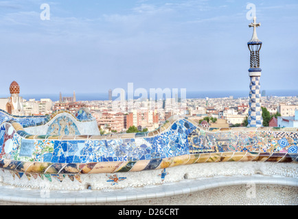 Europa, Spanien, Katalonien, Barcelona, Park Güell Terrasse Stockfoto