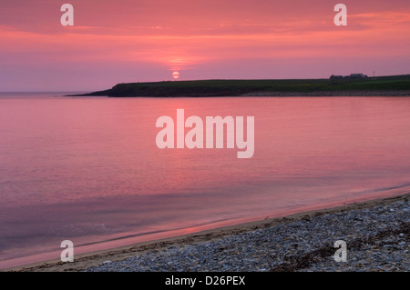 Sonnenuntergang am Bay Skaill, Orkney Inseln, Schottland. Stockfoto