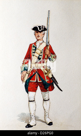 Britischen militärischen Druck, Rotrock, grünes Howards Museum, Private 1742 Soldat aus dem 18. Jahrhundert Soldaten einheitliche Uniformen, Richmond Stockfoto