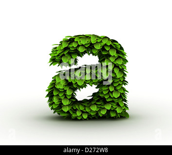 Buchstabe a, Alphabet aus grünen Blättern, die isoliert auf weißem Hintergrund, Kleinbuchstaben Stockfoto