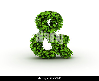 Kaufmännisches und-Zeichen, Alphabet aus grünen Blättern, die isoliert auf weißem Hintergrund, Kleinbuchstaben Stockfoto