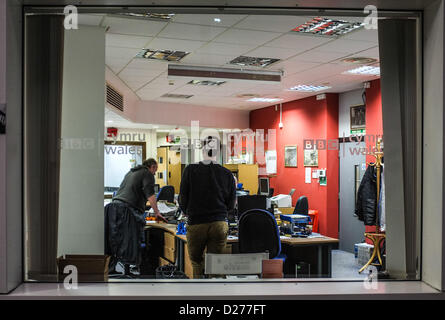 Aberystwyth, Wales, UK. 16. Januar 2013. BBC Wales und Waliser Sprache Aufführungsrechte Gruppe EOS sind immer noch nicht einigen Bedingungen für die Ausstrahlung von walisischen Musik auf die nationalen Radio- und Fernsehkanälen. Vom UK durchführen Rights Society (PRS) aufgeteilt, die haben der walisischen Körper versucht, neue, höhere, Gebühren für die Übertragungsrechte an mehr als 30.000 Songs von Walisisch Sänger und Gruppen zu verhandeln. 1. Januar 2013 die BBC Wales seit nicht in der Lage zu spielen diese Musik ausgestrahlt, klassische Musik und Lieder, und schneiden Sie wieder auf die Stunden der Tagesleistung Radio. Stockfoto