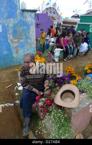 Tag der Toten feiern wenn Leute um Gräber sitzen und Fliege Drachen im Friedhof zu erinnern Angehörigen, Guatemala verstorbenen Stockfoto