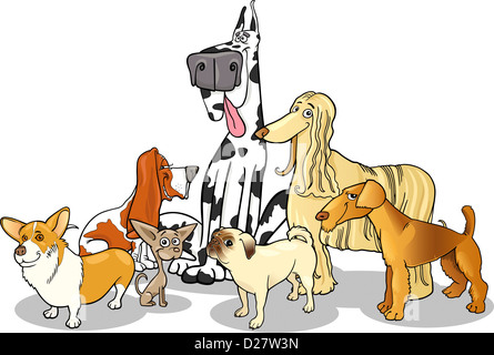 Cartoon-Illustration der süße reinrassige Hunde oder Welpen-Gruppe Stockfoto