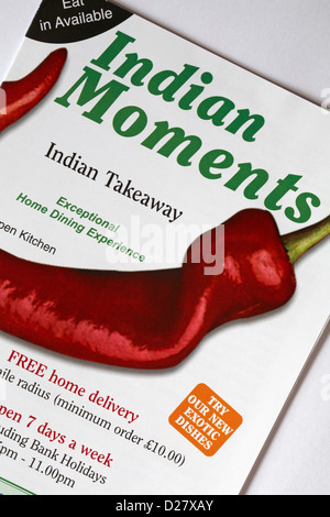 Indische Momente indische Takeaway - Teil des Menüs "Prospekt Stockfoto