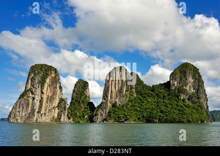 Kalksteinkarstgipfel auf den Inseln der Felsformation in der Ha Long Bay, Vietnam Stockfoto