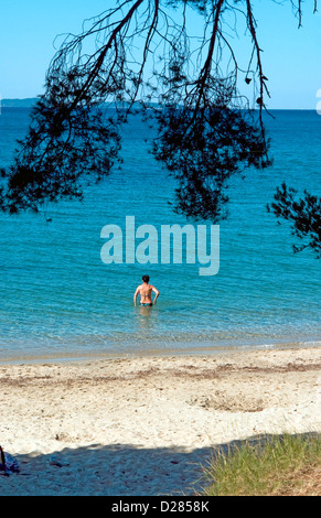 Plage du Pellegrin, einem einsamen Strand in der Nähe von Bormes-Les-Mimosas, Var, Provence, Frankreich Stockfoto