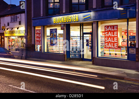 16. Januar 2013. Der Chester Zweig der Blockbuster. Die britische High Street DVD Verleih Kette ging in die Verwaltung heute. Stockfoto