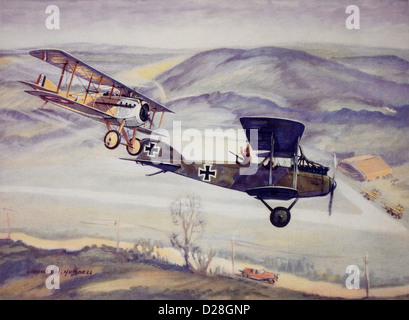 Französischer Pilot Captain Georges Guynemer Downs einen deutschen Albatros C-3, Malerei, Charles H. Hubbell, 1917 Stockfoto