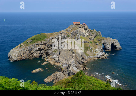 San Juan de Gaztelugatxe, Hermitage an der Küste der Biskaya. Stockfoto