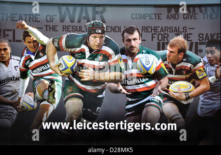 Plakat, Leicester Tigers Rugby Club, Welford Road, Leicester, England, UK Stockfoto