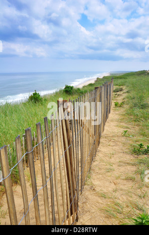 Strand-Zaun zu Marconi Beach, Cape Cod, Massachusetts, USA Stockfoto