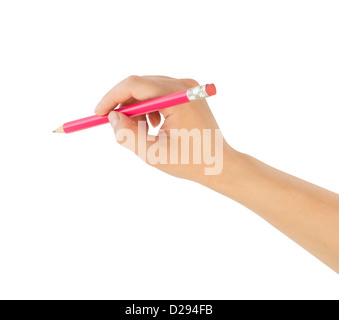 menschliche Hände mit Bleistift schreiben etwas Stockfoto