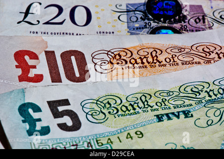 Große Nahaufnahme britische Papierwährung Stockfoto