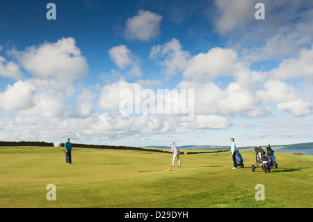 Golfer auf Stromness Golfplatz, Orkney Inseln, Schottland. Stockfoto