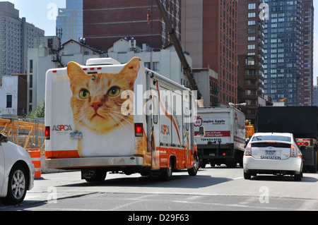 Die amerikanische Gesellschaft für die Verhinderung von Tierquälerei Tiere LKW in New York City, USA Stockfoto