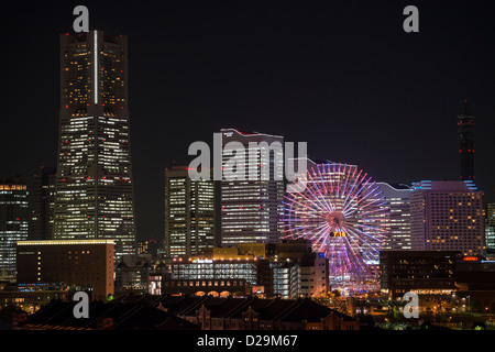 Minato Mirai 21 Skyline bei Nacht, Yokohama, Japan Stockfoto