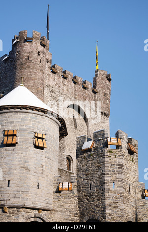 Nahaufnahme von den Mauern der Burg Gravensteen, Gent, Belgien Stockfoto