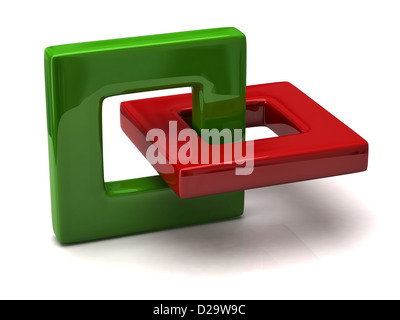 Abstraktes 3D Objekt gemacht aus zwei farblich Cube Rahmen. Stockfoto