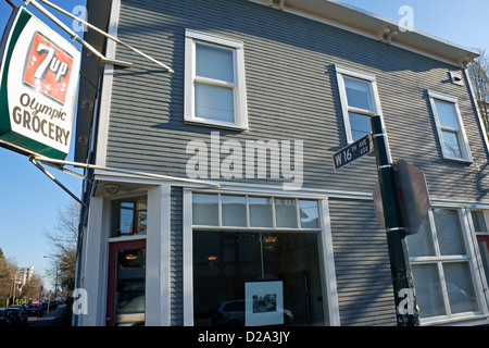 Die Foley Gebäude oder Olympische Lebensmittelladen denkmalgeschützten Gebäude im Westen 16th Avenue in Vancouver, British Columbia, Kanada Stockfoto