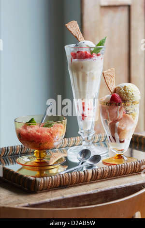 Platte mit Sorbet und Eis-desserts Stockfoto