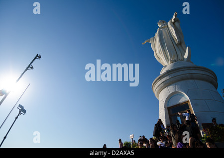 Christus-Statue am Cerro Santa Lucia in Santiago de Chile, Chile Stockfoto