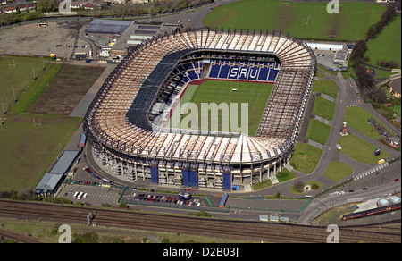 Luftaufnahme von Das Murrayfield Rugby Stadium in Edinburgh, der Heimat der schottischen Rugby Union, 1995 Stockfoto