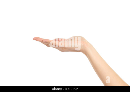 Frau hand an der holding Geste auf einem weißen Hintergrund isoliert Stockfoto