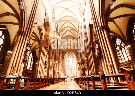 HDRI-Foto aus dem Inneren der Freiburger Münster in Freiburg Im Breisgau, Deutschland, Europa. Stockfoto