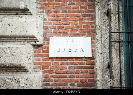 Mailand, Italien. Straßenschild der berühmten Breara-Bereich, Standort von Künstlern und Museen Stockfoto