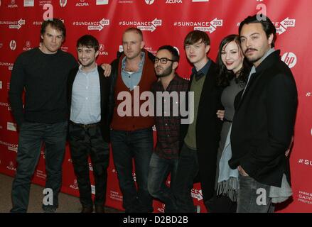 Michael C. Hall, Daniel Radcliffe, Ben Foster, John Krokidas, Dane DeHaan, Erin Darke, Jack Huston im Ankunftsbereich für KILL YOUR DARLINGS Premiere beim Sundance Film Festival 2013, Eccles Theatre, Park City, UT 18. Januar 2013. Foto von: James Atoa/Everett Collection/Alamy live-Nachrichten. Stockfoto