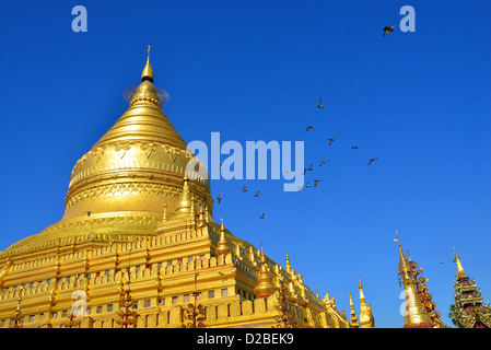 Pilger Fuß rund um die Shwezigon Pagode Goldene Pagode in Paya, Bagan, Myanmar. Stockfoto