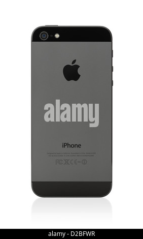 Das neue schwarz Apple iPhone 5, Sicht nach hinten. Isoliert auf weiss. Stockfoto
