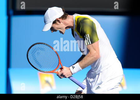 19. Januar 2013. Melbourne, Australien. Andy Murray aus Großbritannien reagiert nach gewann sein Match am Tag sechs der Australian Open aus Melbourne Park. Stockfoto