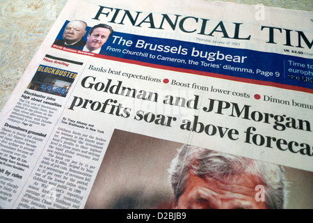 Financial Times Zeitung titelt, Goldman Sachs und JP Morgan "Gewinne steigen" London England UK Stockfoto