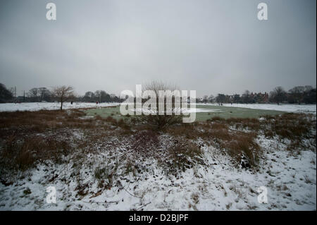 Süd-West-London. 19.01.13. Schnee auf Wimbledon Common in dumpfe Wetter. Am Sonntag 20. Januar ist es für die Region weitere Schneevorhersage. Stockfoto