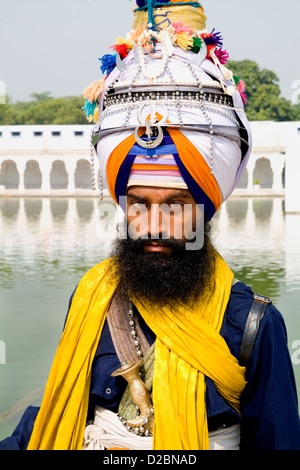 Porträt von Sika Hindu religiösen Menschen In Bangla Shib Gurdwara Sika große Tempel In Neu-Delhi Indien Stockfoto