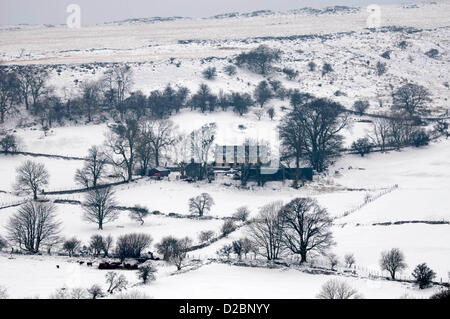Süd-Wales, UK. 19. Januar 2013. Isolierte Bauernhaus in den Schnee in den Brecon Beacons in der Nähe von Penderyn heute Nachmittag nach starkem Schneefall. Stockfoto