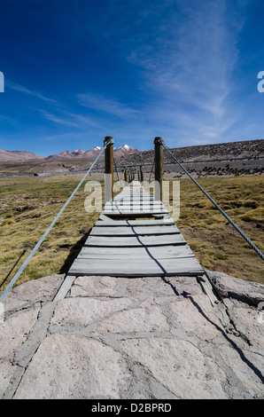 Holzbrücke im Nationalpark Lauca, Chile Stockfoto