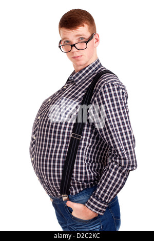 Porträt des jungen Mannes mit dicken Bauch Stockfoto